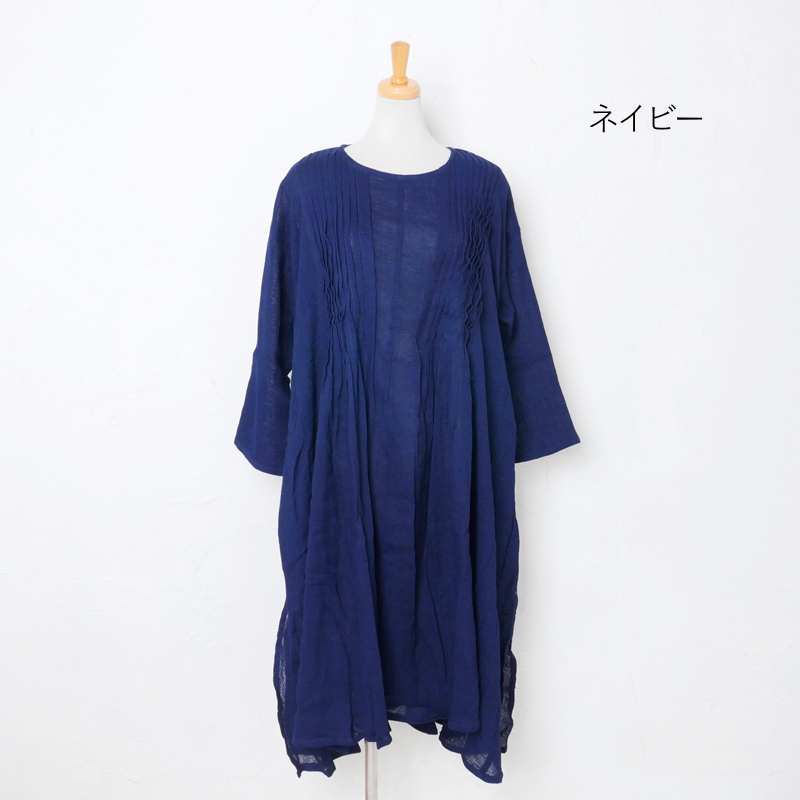 New ヘンプコットン藍染ピンタックワンピース