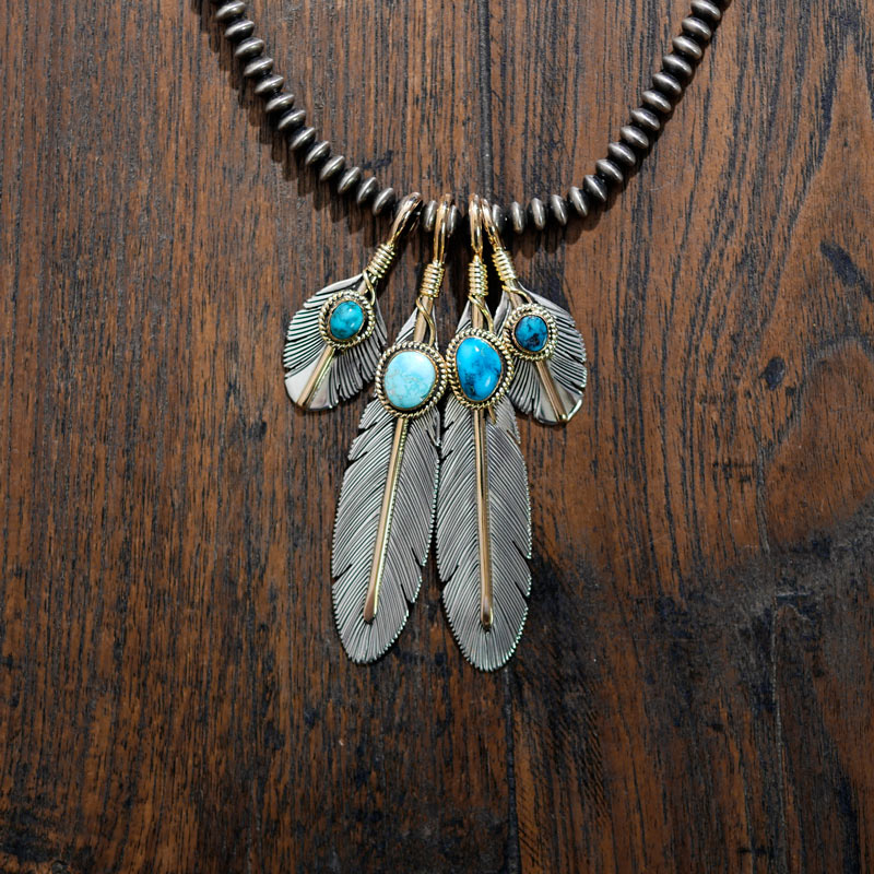 ハーヴィーメイス　ターコイズ付きフェザーネックレス ハーヴィーメイス ターコイズ×12KGF フェザーペンダント