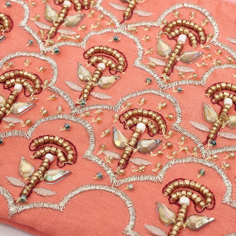 ビーズ刺繍巾着ポーチ シアーシャンブレー【メール便可
