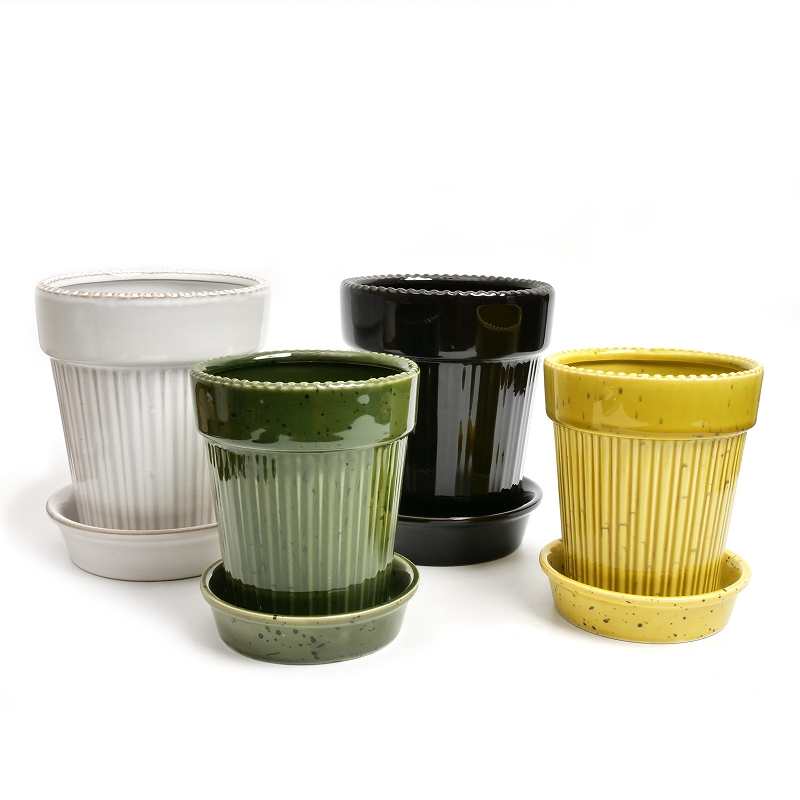 セラミックプランター L 白と黒 植木鉢｜マライカ公式通販