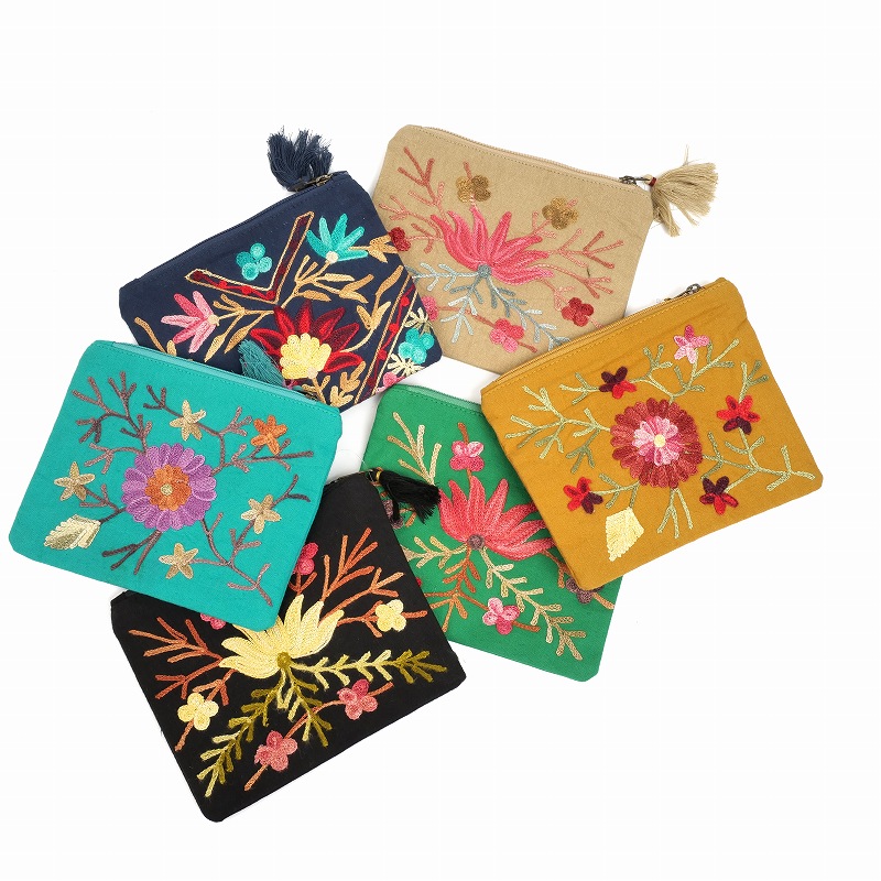 50%OFF フラワーアリ刺繍ポーチM【メール便可】｜マライカ公式通販