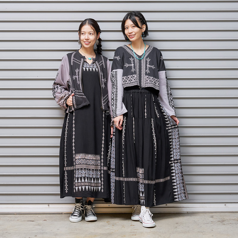 30%OFF パレスチナプリント長袖ワンピース｜マライカ公式通販