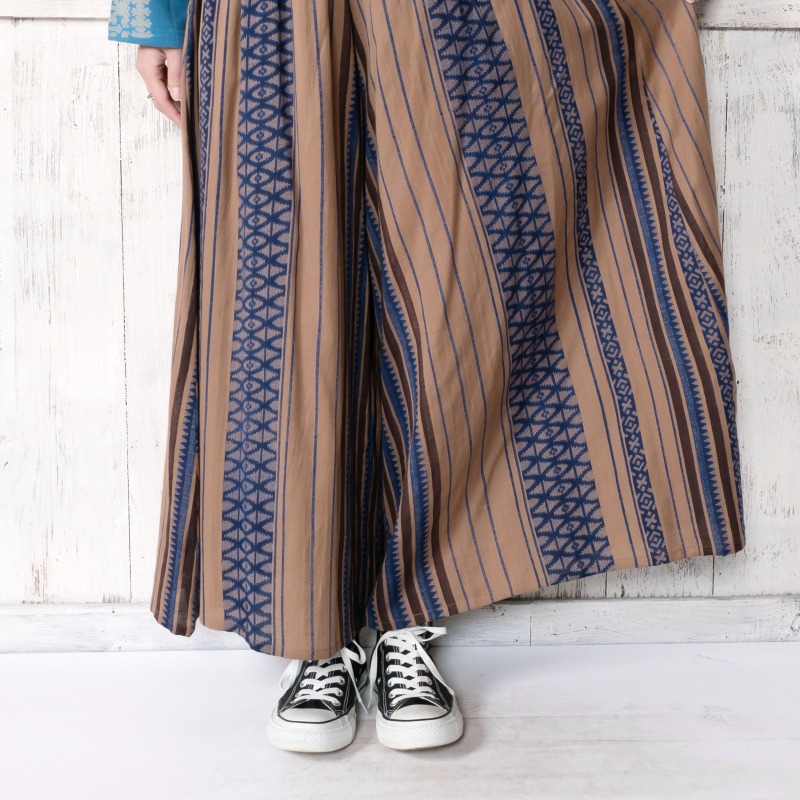 コットン幾何ストライププリントワイドパンツ 【メール便可