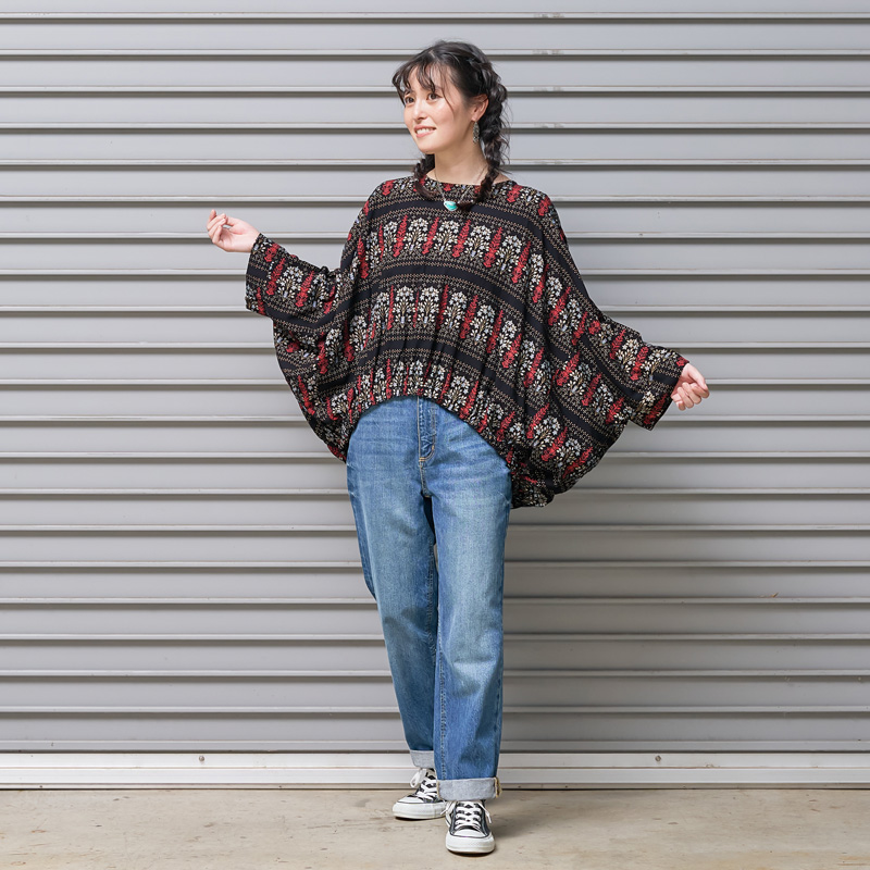 50%OFF ゴールドフラワープリントプルオーバー 【メール便可