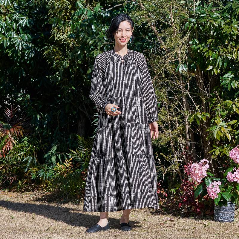 ブロックプリントティアードワンピース｜マライカ公式通販