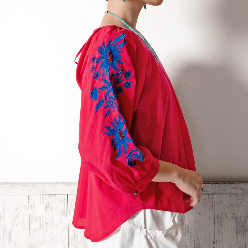Spring/Summer 【Aqua】袖ボリュームプルオーバー【1236790】 セール】 【洗える】シアーコンビ プルオーバー （カットソー