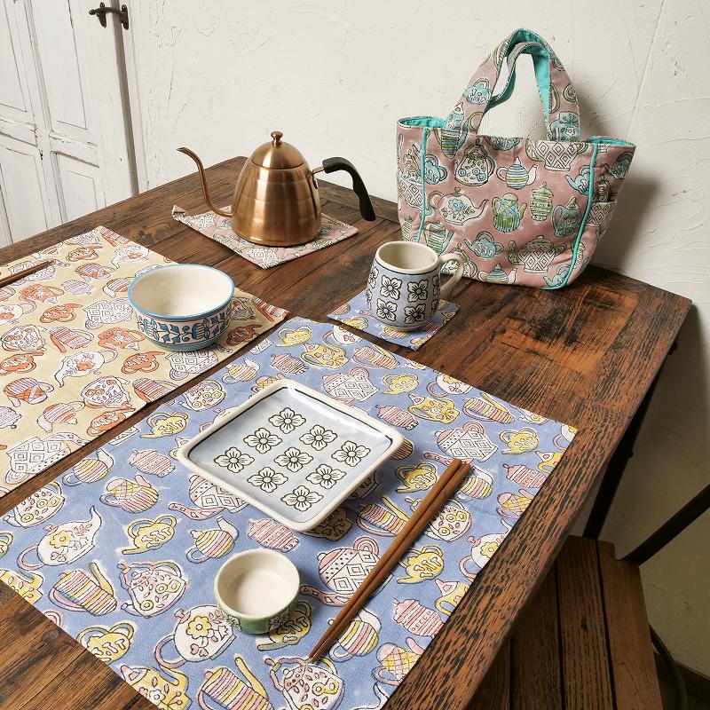 ポット柄ブロックプリント コースター 【メール便可】｜マライカ公式通販