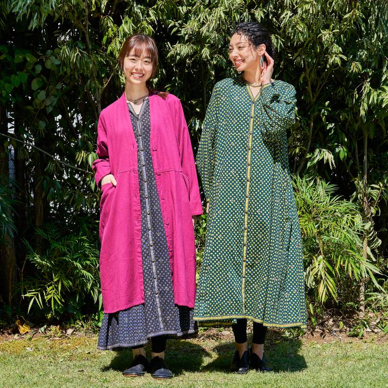 ドット×ゴールドプリント前あきワンピース｜マライカ公式通販