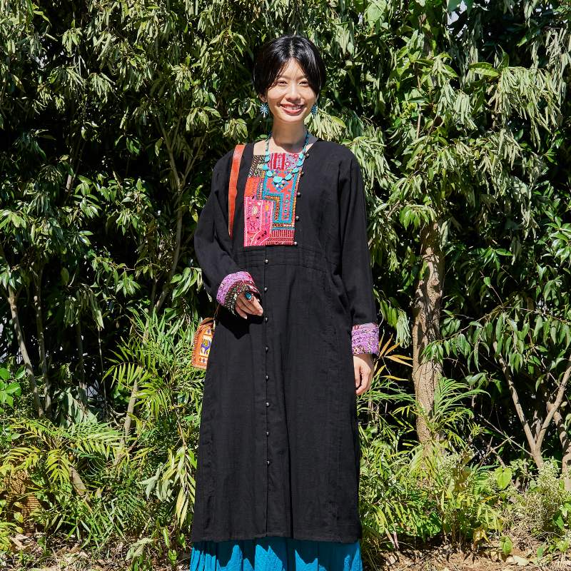 パキスタン刺繍古布パッチ前あきワンピース｜マライカ公式通販