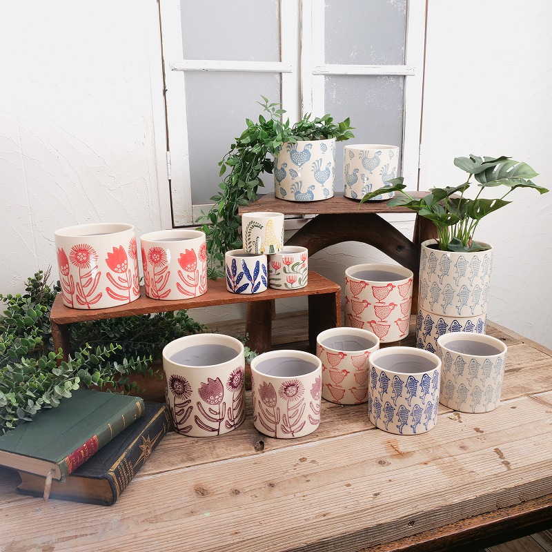 サカナスタンプセラミックプランター 植木鉢 4.5号鉢｜マライカ公式通販