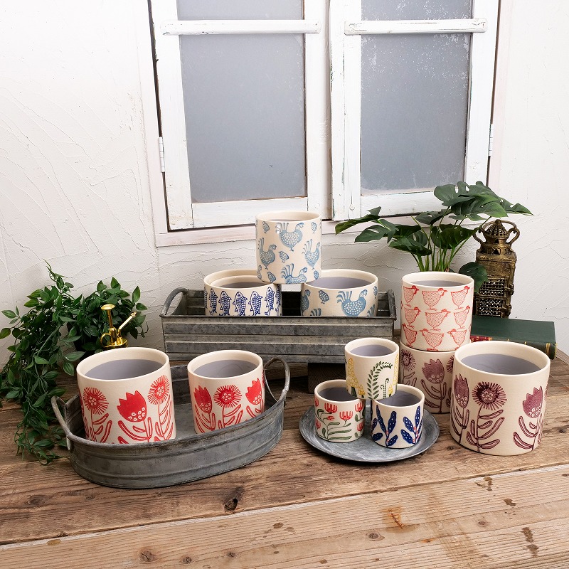 サカナスタンプセラミックプランター 植木鉢 4.5号鉢 中国｜マライカ