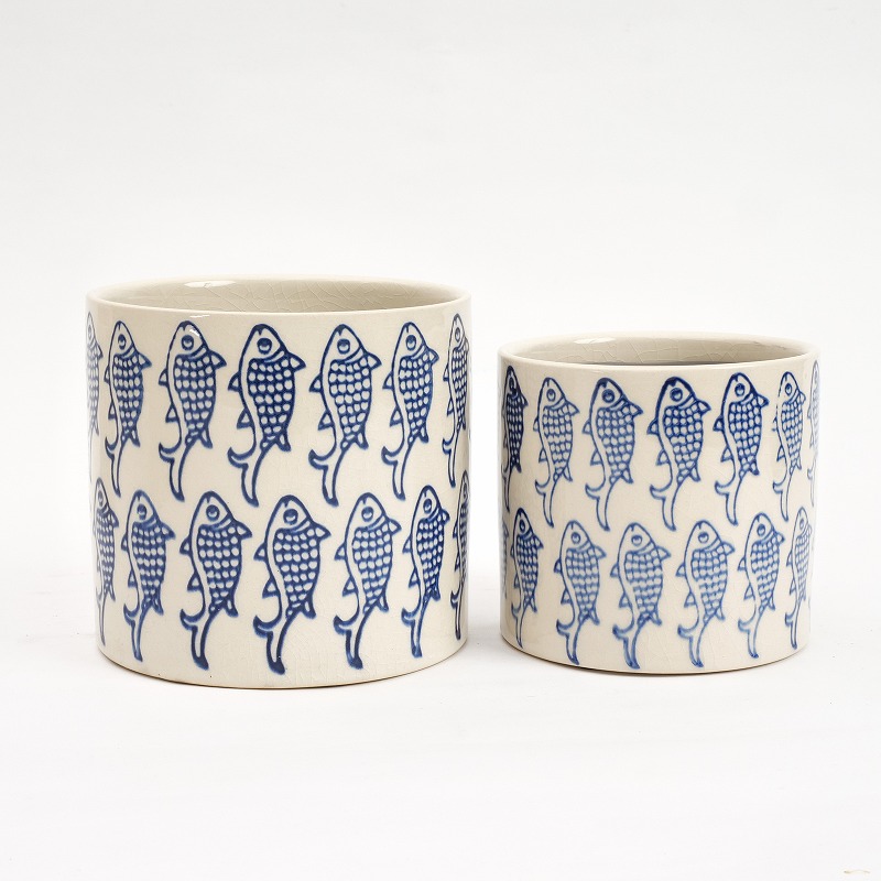 サカナスタンプセラミックプランター 植木鉢 3.5号鉢｜マライカ公式通販