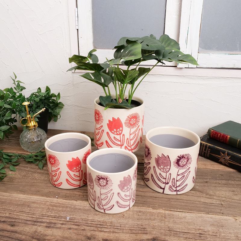 フラワースタンプセラミックプランター 植木鉢 3.5号鉢｜マライカ公式通販