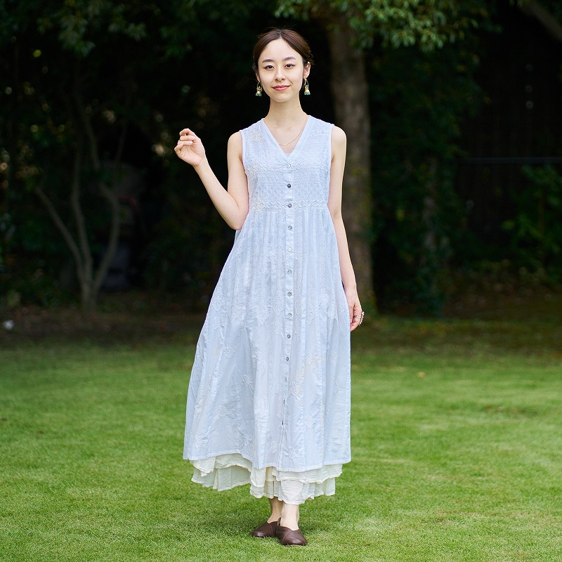 ラクノウ刺繍ノースリーブ前あきワンピース｜マライカ公式通販
