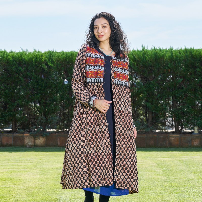 アフガン風刺繍+プリント前あきワンピース｜マライカ公式通販