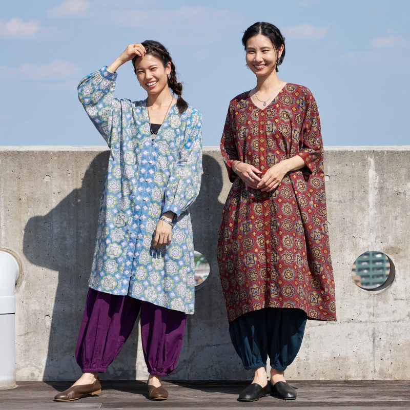 NEW インド伝統のブロックプリントを施したワンピース 2タイプ