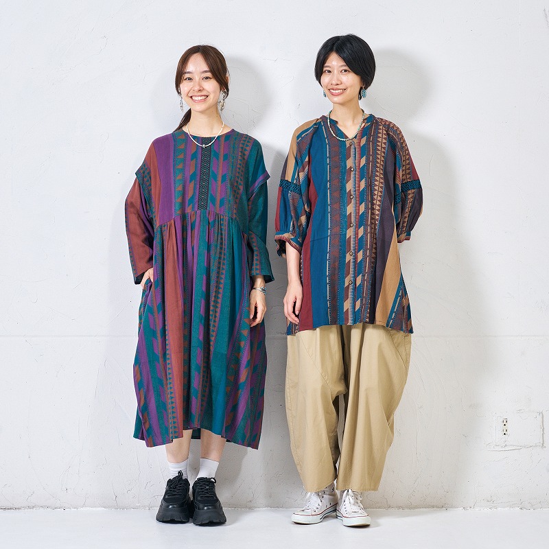 コットンストライププリント×刺繍ブラウス｜マライカ公式通販