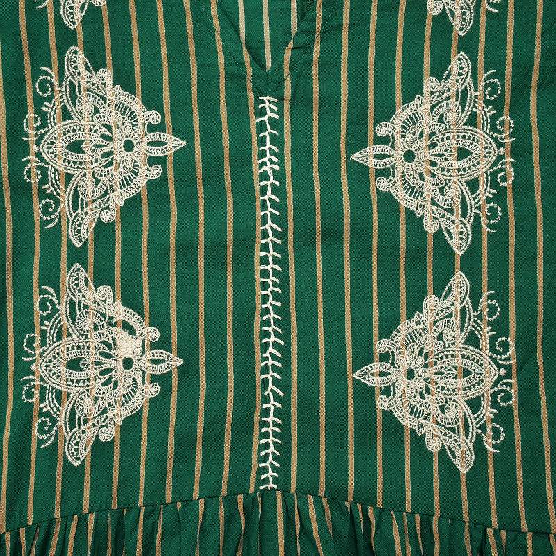 コットンストライプフラワーポイント刺繍ワンピース｜マライカ公式通販