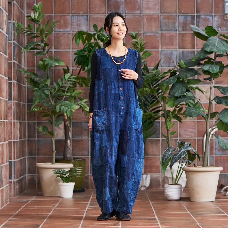 mistico 麻 ジャケット 予約販売】 インディゴパッチストーンウォッシュサロペット 12月入荷