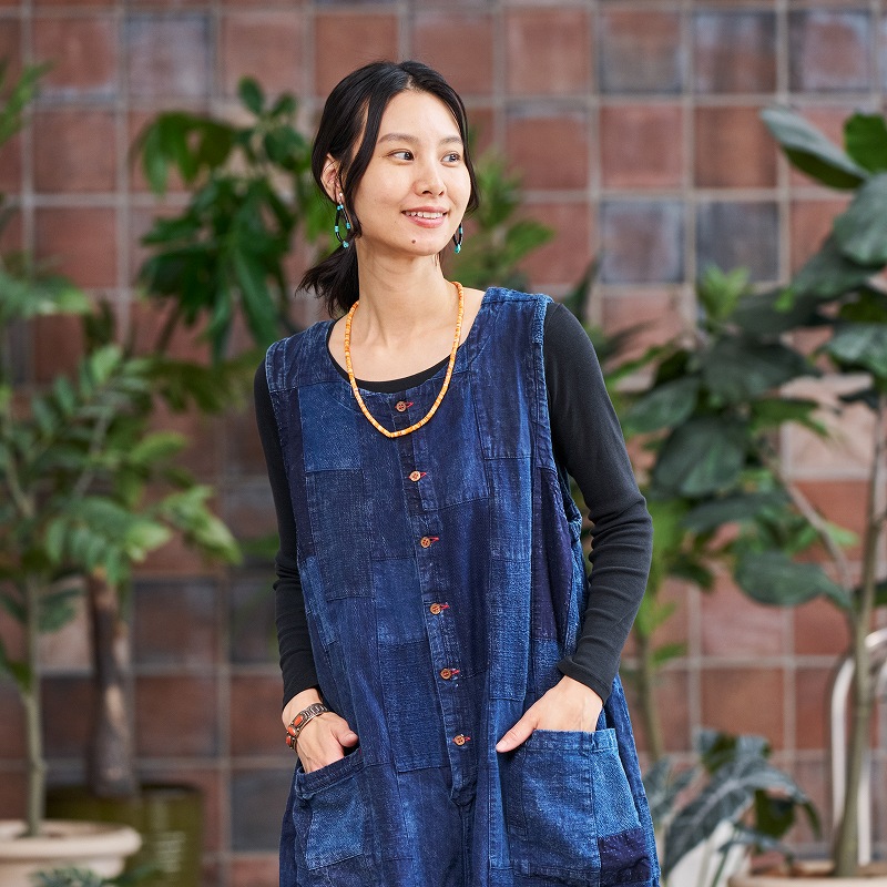 予約販売】 インディゴパッチストーンウォッシュサロペット 12月入荷